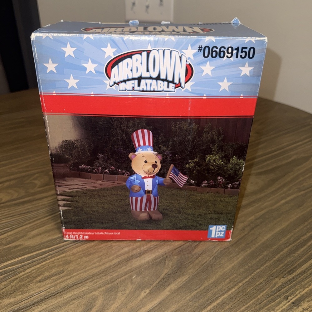 Gemmy 4ft Patriotic Uncle Sam Bear Airblown Inflatable LED Red, White, & Blue
